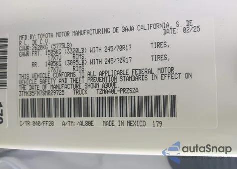 2025 Toyota Tacoma Sr5 z USA, uszkodzony, nr VIN 3TMKB5FN7SM029725